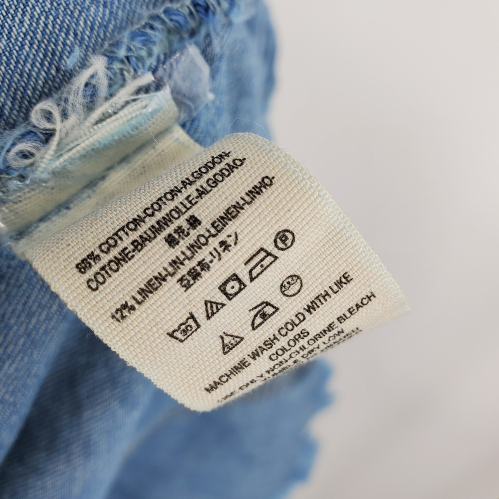 Free People Blue Denim Cotton Linen Button Front Midi Shirt Dress Medium Western - Picture 9 of 13
